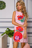 Короткое платье из льна с цветами Маки Розовый 172R019-1 Ager 42 IN, код: 8229961