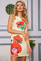 Коротке плаття з льону з квітами Макі Лимонний 172R019-1 Ager 42 IN, код: 8229971