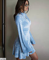 Платье женское короткое велюровое мини стильное эффектное расклешенное к низу с широкими рукавами арт 1277 44/46
