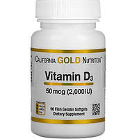 Витамин D California Gold Nutrition Vitamin D3 2000 IU 90 Fish Softgels SC, код: 7950874