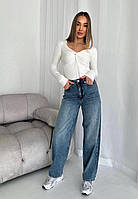Сині жіночі молодіжні злегка широкі джинси "БАГГІ" з кишенями та завищеною талією весна/осінь