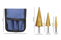Сверла конусные ступенчатое набор 3шт по металлу дереву пластик 4-32мм + чехле