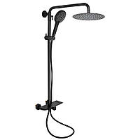 Душова система універсальна Qtap Sloup на три споживача (з виливом) з полицею QTSL51105OGB Black Matt