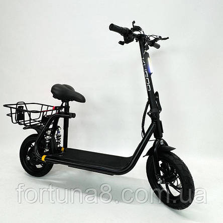 Електросамокат KUGOO С1+ Plus 36V 500W 16Ah чорний, з сидінням та посиленим кошиком, фото 1