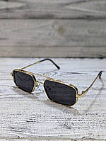 Солнцезащитные очки мужские, черные в золотистой металлической оправе ( без брендовые )