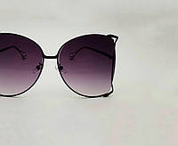 Солнцезащитные очки женские черные, стильные очки в крупной металлической оправе бабочка с градиентом