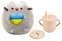 Мягкая игрушка Pusheen cat ST с сердцем и Поильник-непроливайка Y24 силиконовый Бежевый (vol- ET, код: 8298273