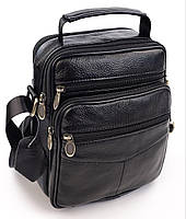 Кожаная сумка мужская с ручкой для ношения в руке JZ AN-111 19x24x9-12 Черная GM