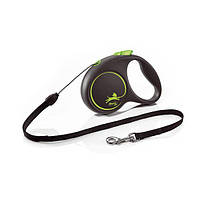 Рулетка для собак Flexi Black Design М 5 метров, до 20 кг (зеленая), поводок с тросом IN, код: 6929903