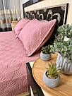 Стьобане рожеве покривало на ліжко з наволочками двоспальне 210*230см, фото 4