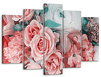 Модульна картина Декор Карпати велика у вітальню для інтер'єру Ніжні троянди 80x125 IN, код: 6964185