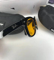 Модные солнцезащитные очки 2023 Ray ban wayfarer,Крутые летние очки черные глянцевые желтая линза(РАСПРОДАЖА)