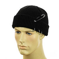 Рвана шапка-біні з Кільцями і Шпильками чорний