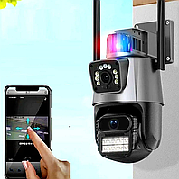 Уличная охранная поворотная WIFI камера Dual Lens Zoom 8MP сирена,Охранная камера видеонаблюдения для дома CS