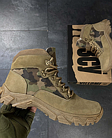Кожаные военные кроссовки Койот на высокой подошве из нубука,Кроссовки высокие мужские демисезонные, Ботинки