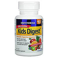 Ферменти травні для дітей, смак фруктів, Kids Digest, Chewable Digestive Enzymes, Enzymedica, 60 жувальних таблеток