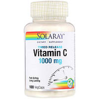 Витамин C Solaray Timed Release Vitamin C 1000 mg 100 Veg Caps SOR-04450 ET, код: 7645903