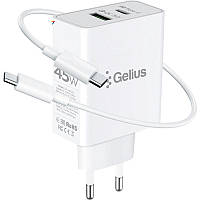 Мережевий зарядний пристрій Gelius X-Duo PRO 45 W GP-HC053 White + Cable Type-C/Type-C
