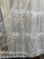 Тюль Троянда фатін вишивка біла