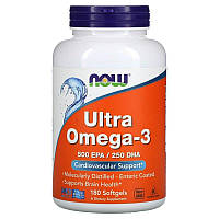 Супер омега 3 Ultra Omega-3 Now Foods 500 EPA 250 DHA 180 капсул с кишечнорастворимой оболочк ES, код: 7701105