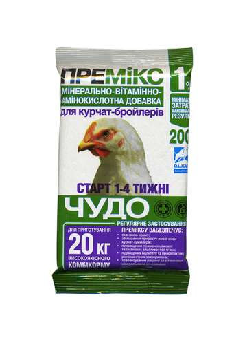 Премікс "Чудо" 1% для бройлерів 1-4 тижні 200 г кормова добавка