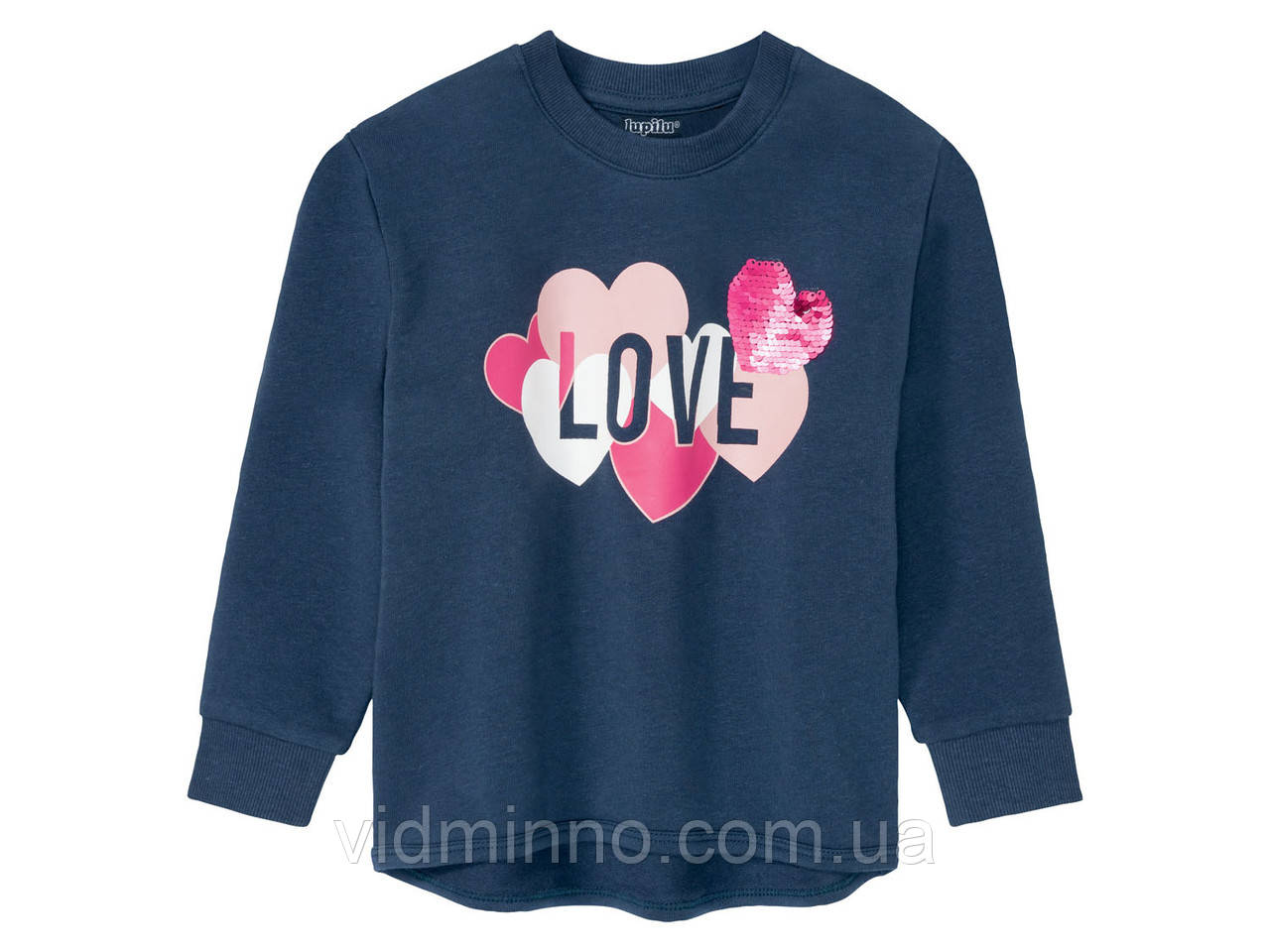 Синій джемпер світшот Lupilu дівчинки 2-4 років - р.98-104, серце з паєтками, фото 1