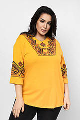 Блуза 3/4 вишиванка жіноча батал 48-56 рр рушник Гірчичний