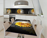 Наклейка 3Д виниловая на стол Zatarga «Жёлтые георгины» 650х1200 мм для домов, квартир, столо IN, код: 6440515