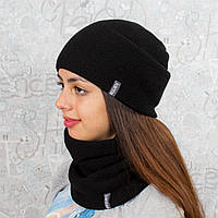 Комплект: вязаная шапка со снудом на флисе Luxyart КАНТА универсальный унисекс 50-60 Черный ( EM, код: 2720523