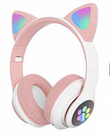 Беспроводные Bluetooth-наушники с ушками и LED подсветкой Cat Ear VZV-24M/8079 Розовые