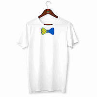Футболка белая с патриотическим принтом Арбуз Сине-желтый метелик-галстук Push IT XL IN, код: 8067220