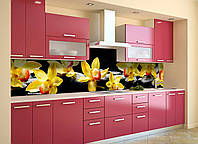 Наклейка на скинали Zatarga на кухню «Желтые Орхидеи на черных камнях» 600х2500 мм виниловая IN, код: 5867000