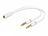 Перехідник аудіо Lucom Jack 3.5mm 4pin-3.5mm 3pinx2 F M 0.2m (L-R-Gnd-Mic) CTIA Gold білий (7 ET, код: 7453448