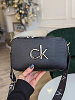 Трендовая женская сумка кросс-боди Calvin klein черного цвета, сумочка кельвин кляйн с ремнем для девушек