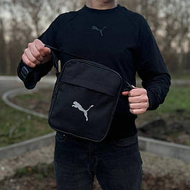 Чорна чоловіча борсетка puma. Сумка через плече зі щільної тканини.
