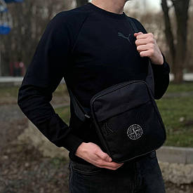 Чорна чоловіча борсетка Stone Island. Сумка через плече стоун зі щільної тканини.
