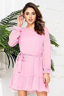 Короткое шифоновое платье с поясом розового цвета 153R2163 Ager XL ET, код: 8232065