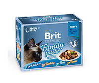Вологий корм для кішок Brit Premium Cat Dinner Plate Fillets Jelly 12х85 г, асорті з 4 смак ET, код: 2739883
