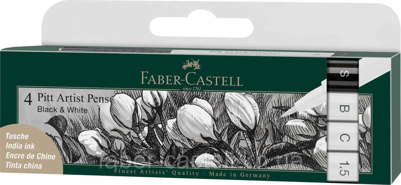 Набір капілярних ручок Faber-Castell PITT Artist Pen black & white чорний/білий 4 шт різних діаметрів, 167151