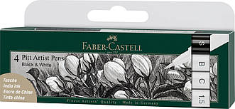 Набір капілярних ручок Faber-Castell PITT Artist Pen black & white чорний/білий 4 шт різних діаметрів, 167151