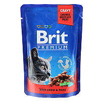 Влажный корм Brit Premium Кусочки с говядиной и горошком для кошек 100 гр ET, код: 7568023