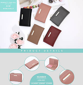 Гаманець жіночий прямокутний 14,5*9,5 см на кнопці в різних кольорах зі штучної шкіри Vi