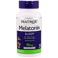 Мелатонин быстрого высвобождения Natrol, вкус клубники, Melatonin, 10 мг, 60 таблеток (10846) KM, код: 1535505