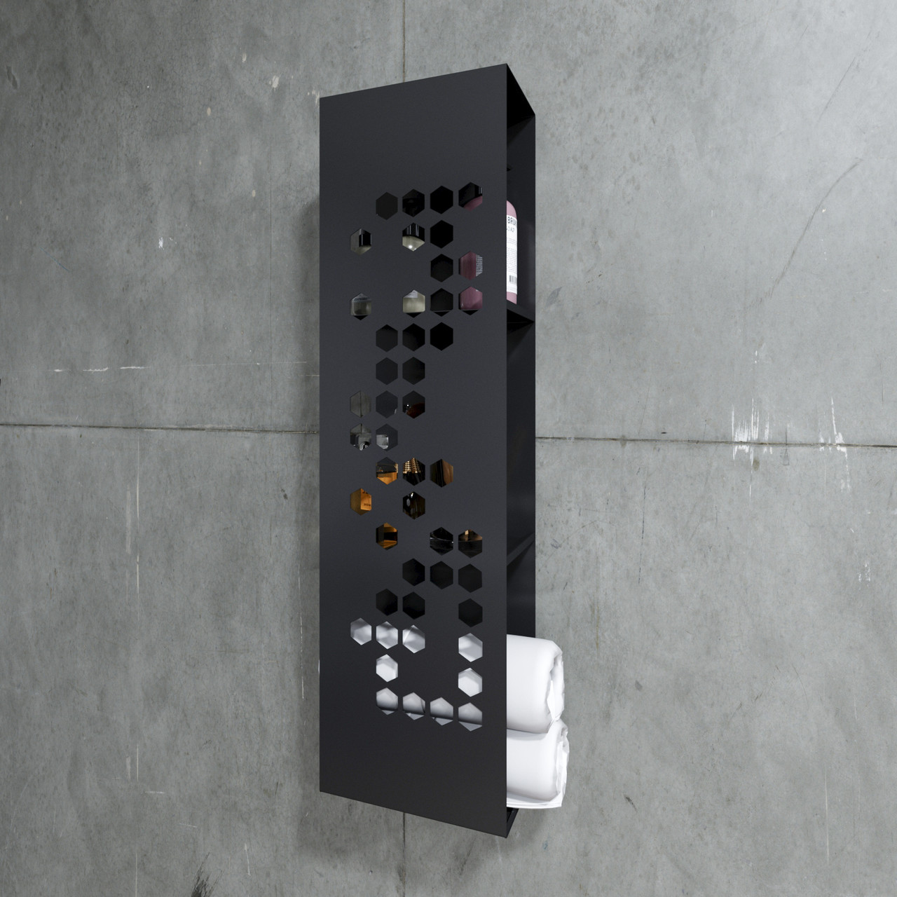 Полиця підвісна HEXAGON для ванної кімнати металева чорна (ЛОФТ) для лазневого приладдя