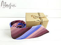 Шелковый галстук фиолетово-синий в полоску