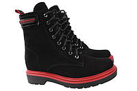 Черевики жіночі з натуральної замші на шнурівці на платформі чорні RY 21-21ZHC 40 ET, код: 7363475