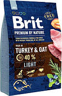 Корм Brit Premium Dog Light сухой с индейкой для собак с излишней массой тела 3 кг ET, код: 8451356