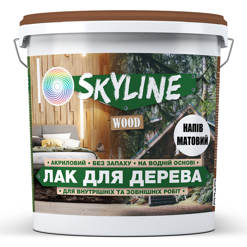 Лак для дерева акриловий Skyline Wood Прозорий Напівматовий 3 л IX, код: 8195617