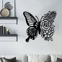 Интерьерная картина на стену, деревянный декор для дома "Цветочная Бабочка", оригинальный подарок 40x43 см