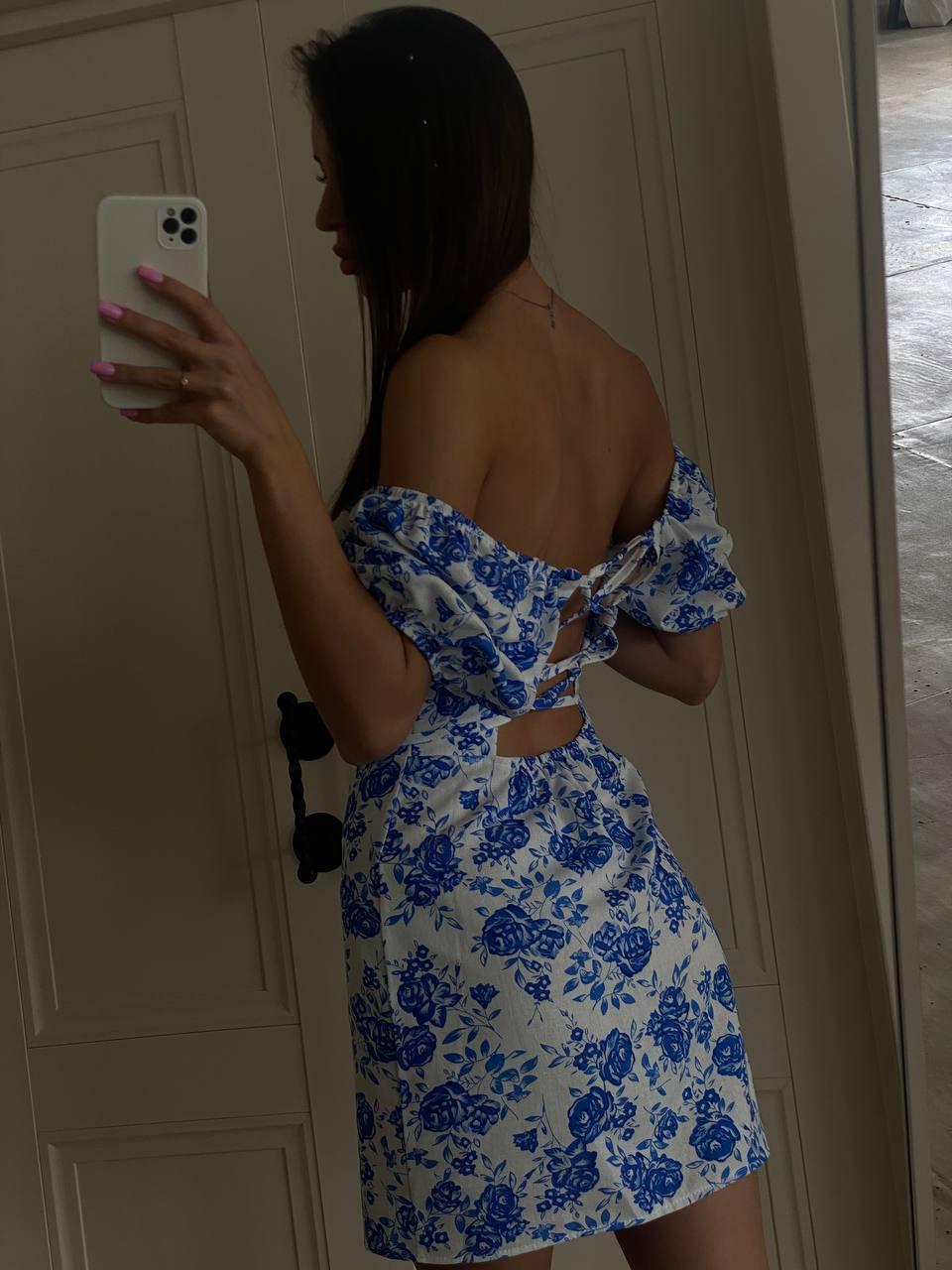 Летнее платье с открытыми плечами Женское короткое платье с открытой спиной - фото 8 - id-p2164900873